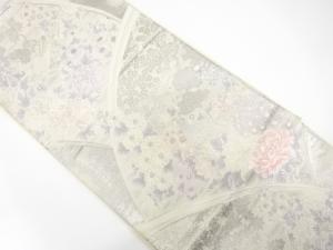 アンティーク　孔雀に牡丹・菊模様織り出し袋帯（材料）